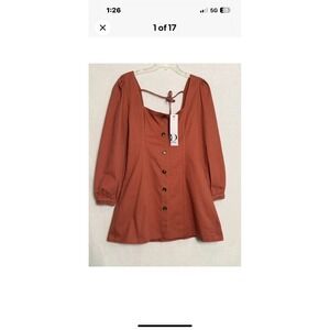 D.ARK Square Neck Button Front Mini Dress Women's Size M Terracotta Puff  NWT